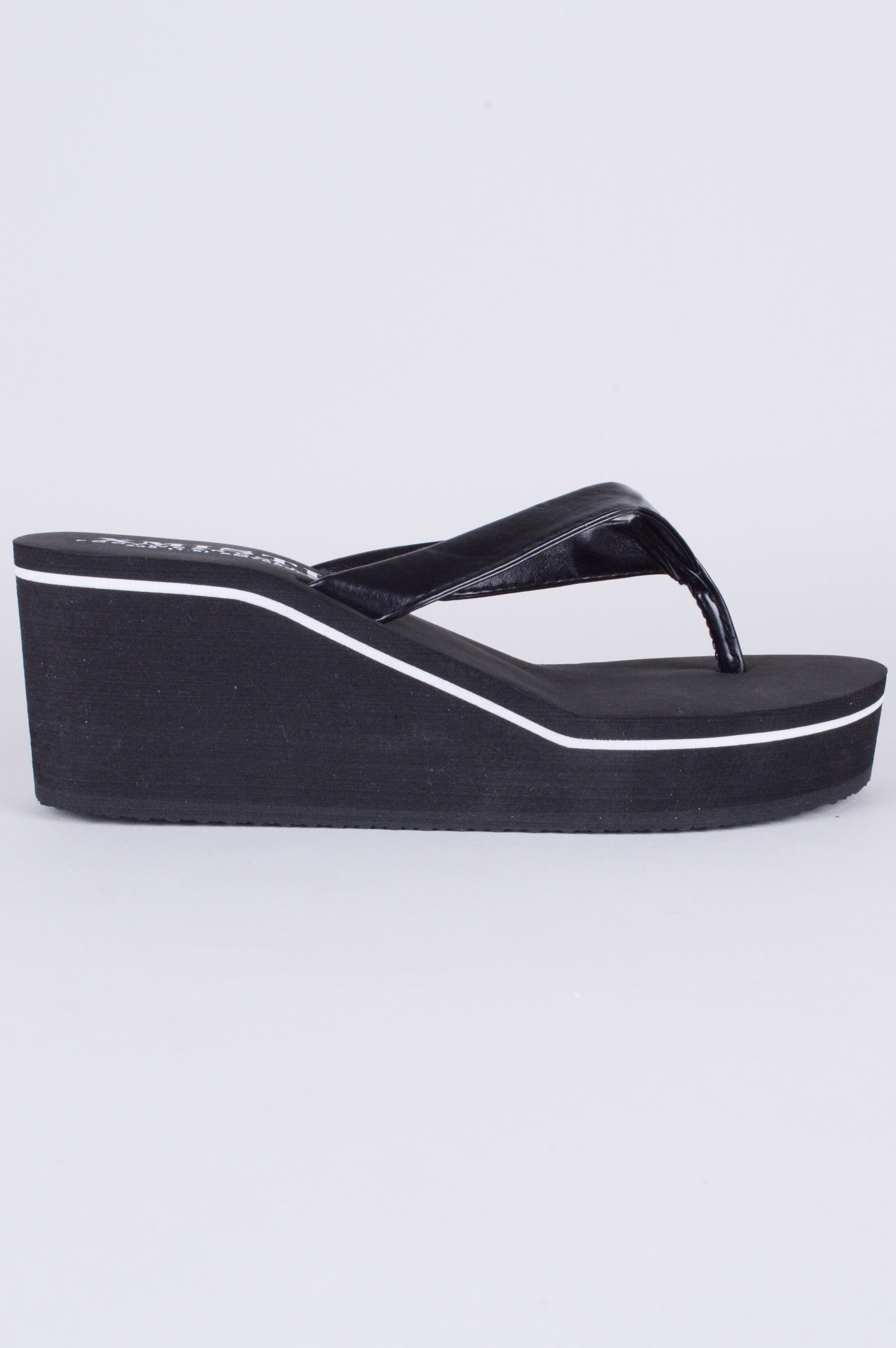 Lovemystyle Black Wedge Flip Flops With White Accent