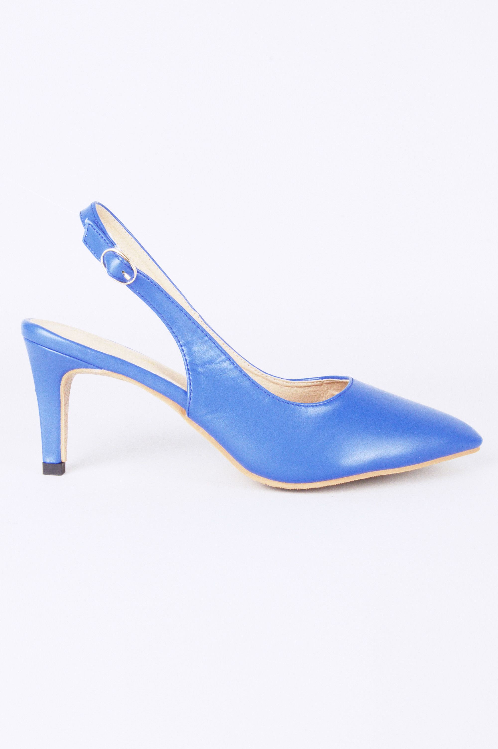 LMS Blue Pointed Toe Sling Back Court Shoe With Mid Heel