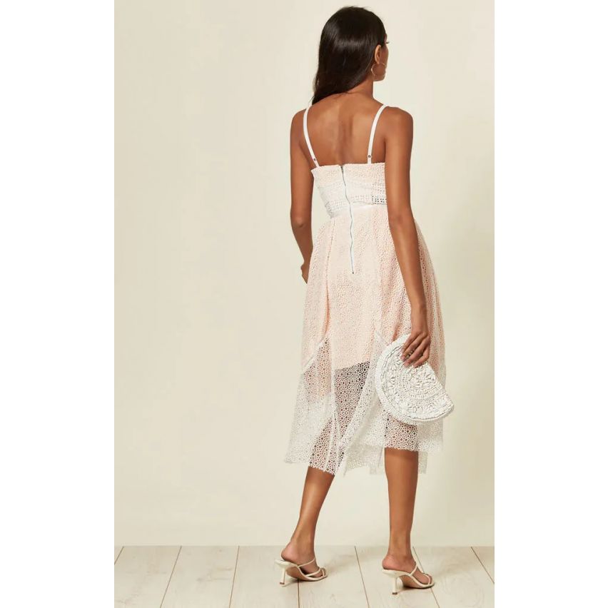 Lovemystyle Crochet Midi Net robe en rose et blanc