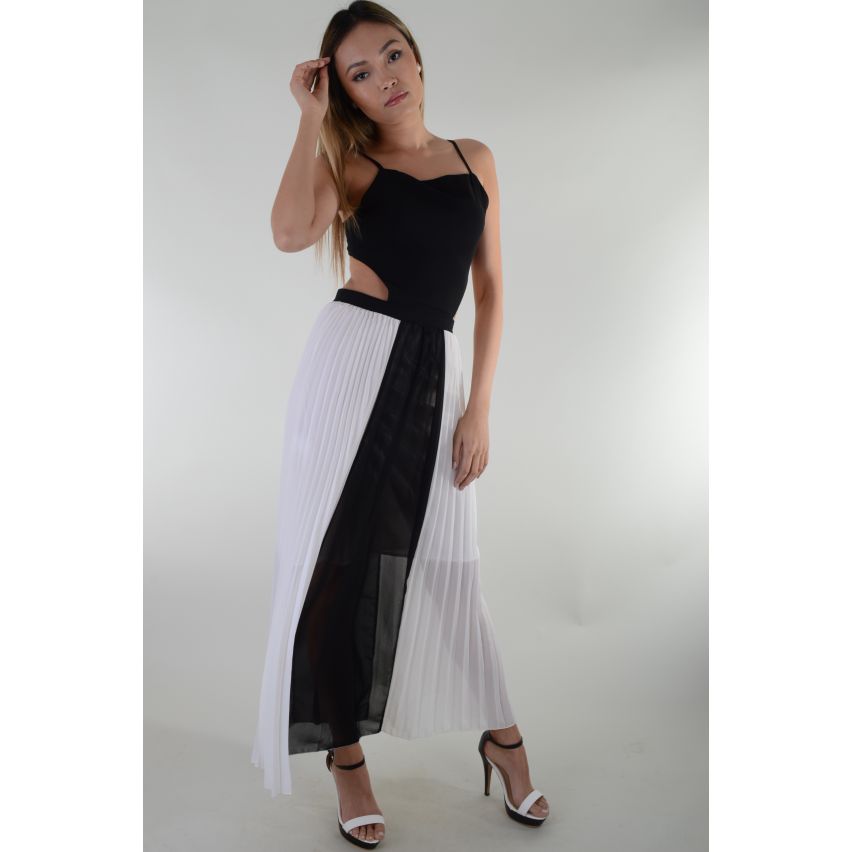 Lovemystyle blanc et noir plissé robe Maxi