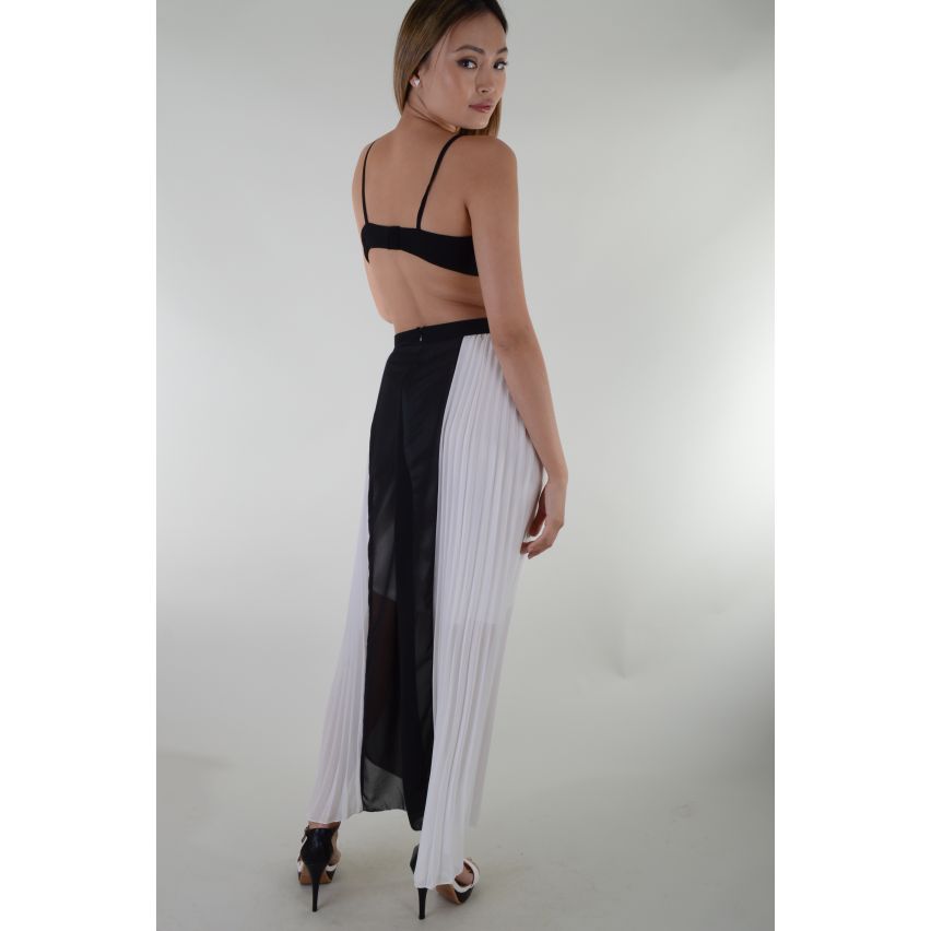 Lovemystyle blanc et noir plissé robe Maxi