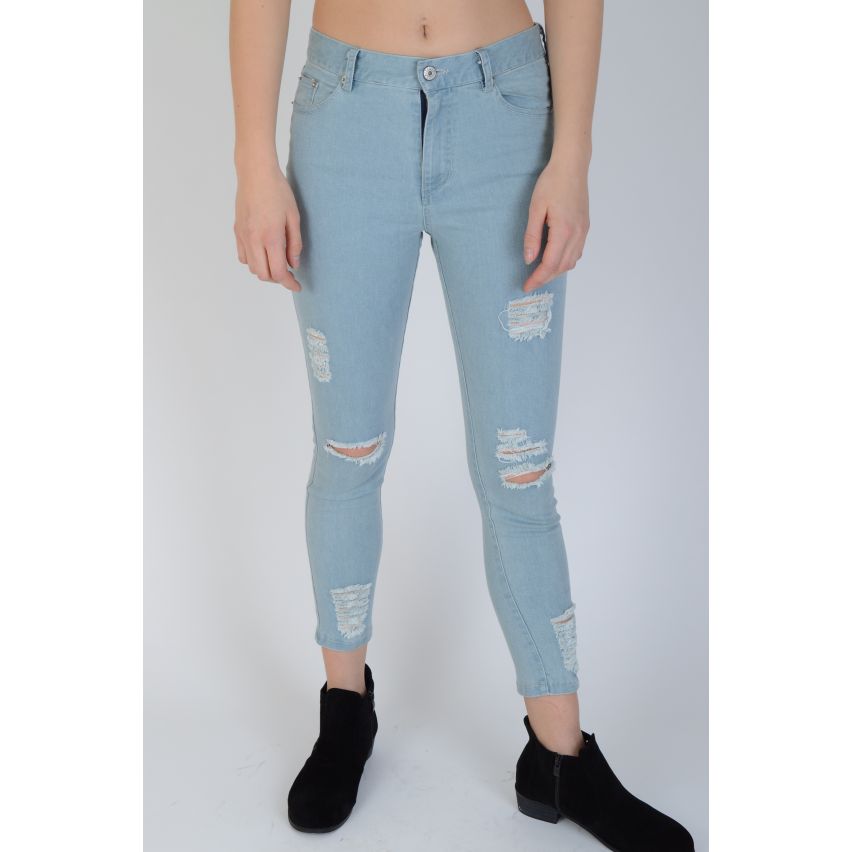 Lovemystyle Light Blue Wash Skinny Jeans met Extreme scheurt