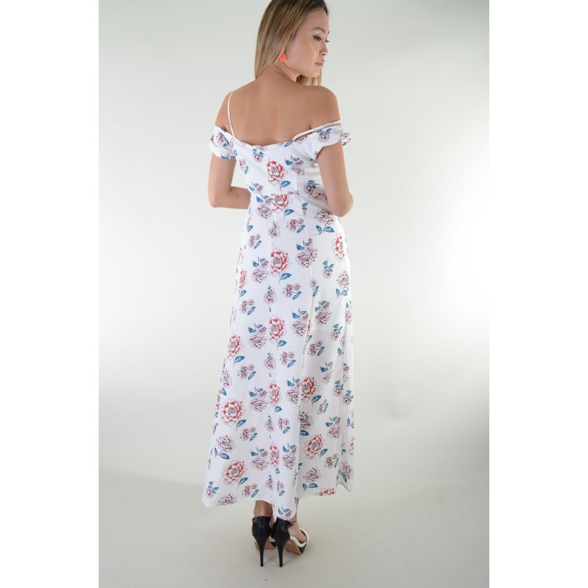 Lovemystyle blanc Maxi robe avec imprimé Floral et de la dentelle à l’avant