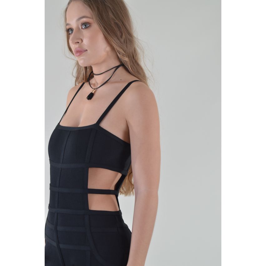 Lovemystyle Bandage Jumpsuit avec découpe du côté en noir