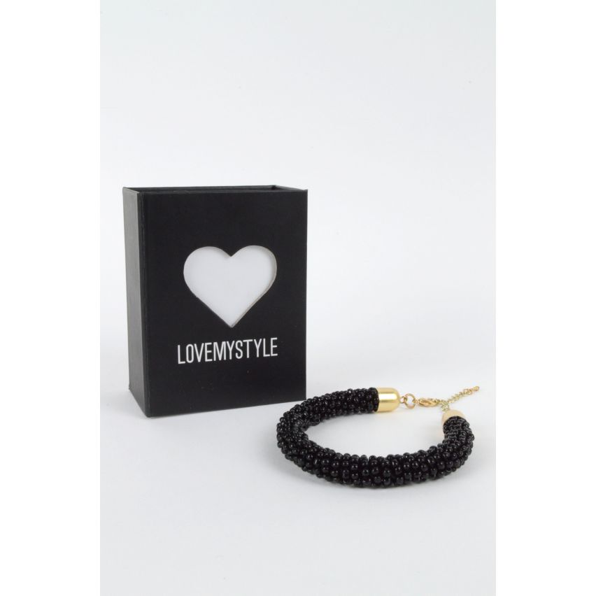 Lovemystyle Black Beaded Bracelet With Gold Clasp