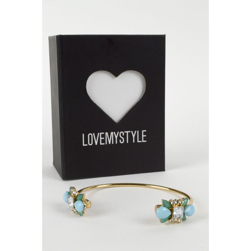 LMS Gold Bangle With Mint Blue, Green And Clear Stones