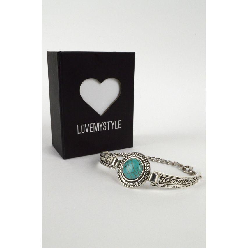 Lovemystyle Silver Metal Bracelet With Turquoise Stone