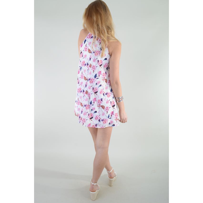 Lovemystyle courte robe blanche a-ligne avec imprimé Floral rose