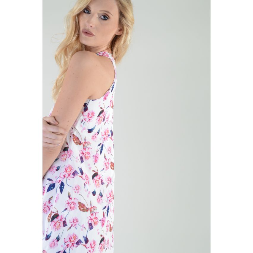 Lovemystyle courte robe blanche a-ligne avec imprimé Floral rose