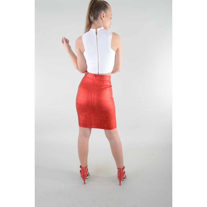 Lovemystyle White Bandage Material Crop Top With Zip Back