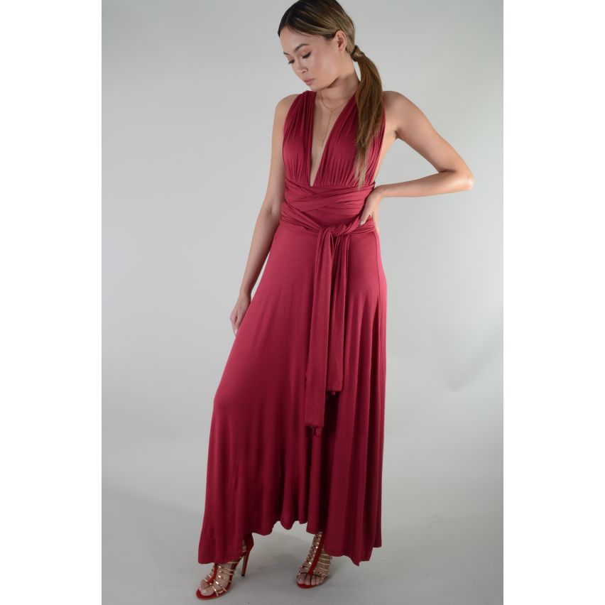 Lovemystyle multi-Way Tie Maroon robe Maxi