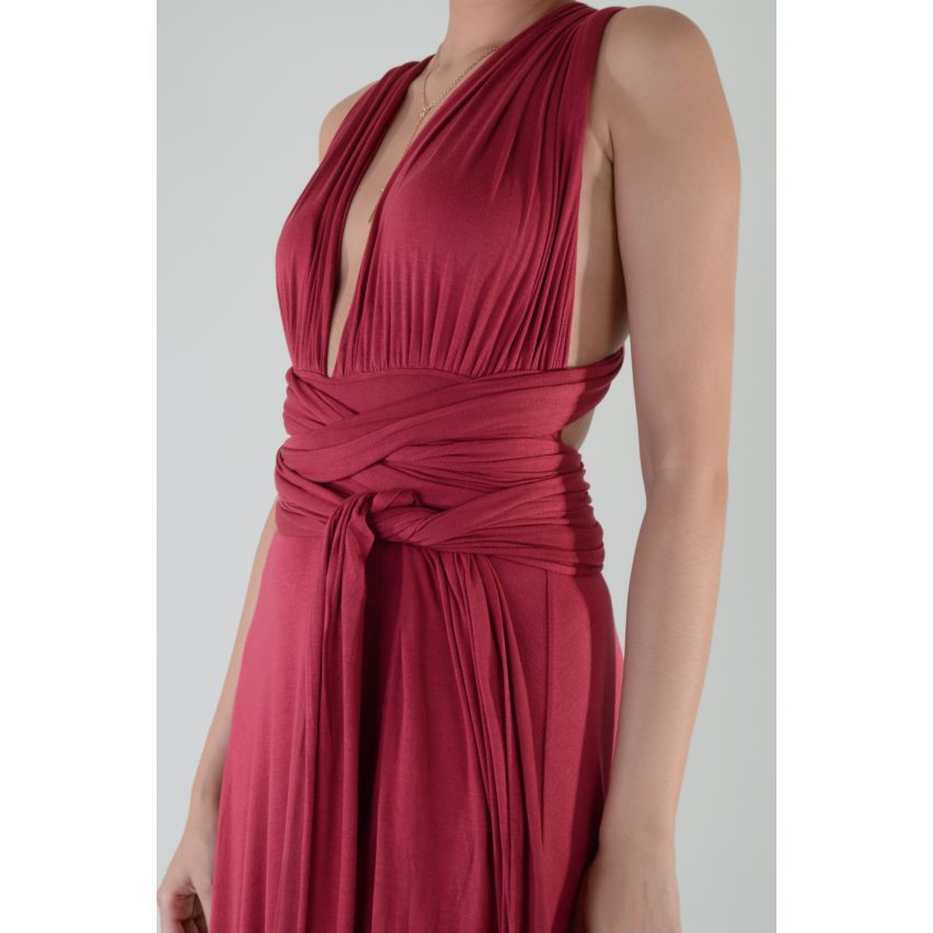 Lovemystyle multi-Way Tie Maroon robe Maxi