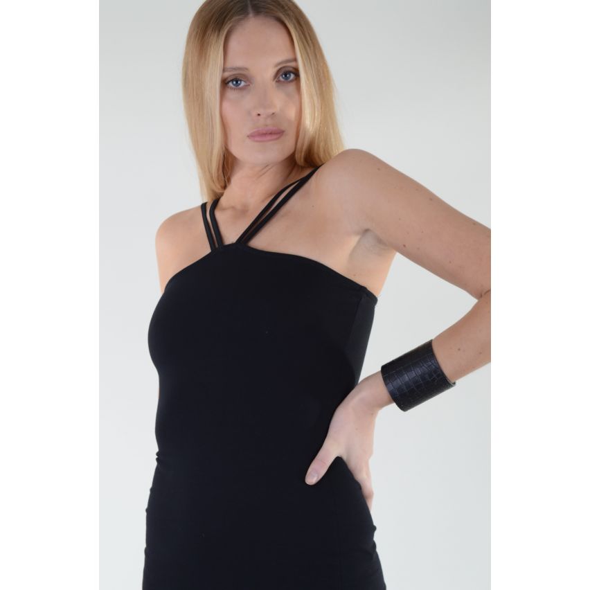 LMS courte robe Bodycon noire avec Racer avant et Double sangles