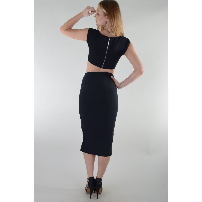 Lovemystyle Co-ord noir mettant en vedette Crop Top et jupe Zip