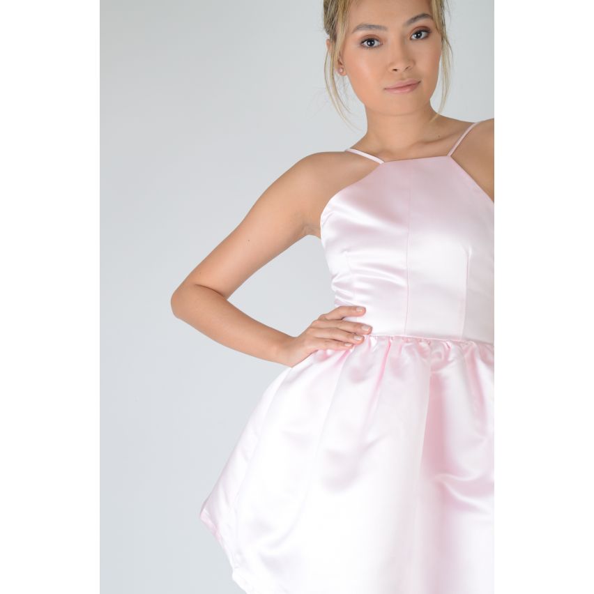 Lovemystyle Pastel Pink Satin Skater Dress With Low Back