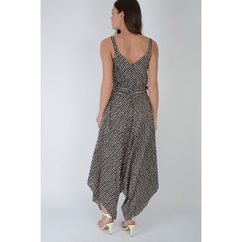 LMS rayé Jumpsuit Wih Cami sangles et jambes larges asymétrique