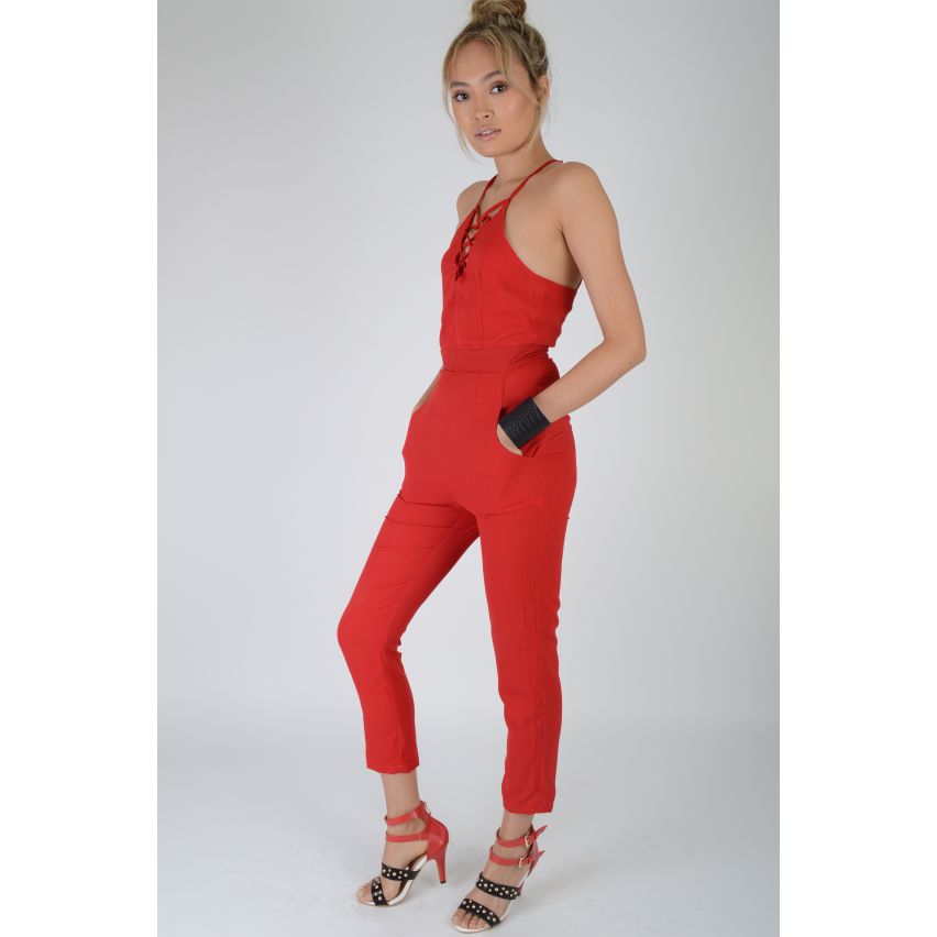 Lovemystyle Red Jumpsuit met kant duik Detail