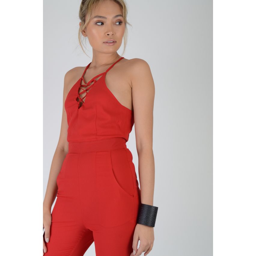 Lovemystyle Red Jumpsuit met kant duik Detail