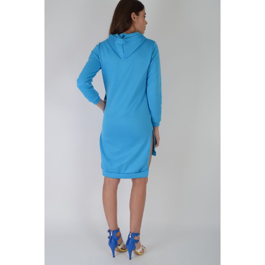 LMS Bright Blue Hooded Jumper Dress With Lower Back Hem - SAMPLE