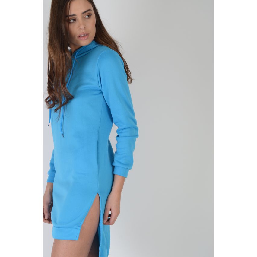 LMS Bright Blue Hooded Jumper Dress With Lower Back Hem - SAMPLE