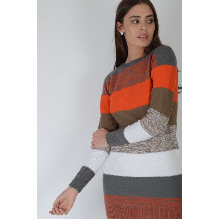 Lovemystyle Long à manches courtes avec des raies Jumper Dress