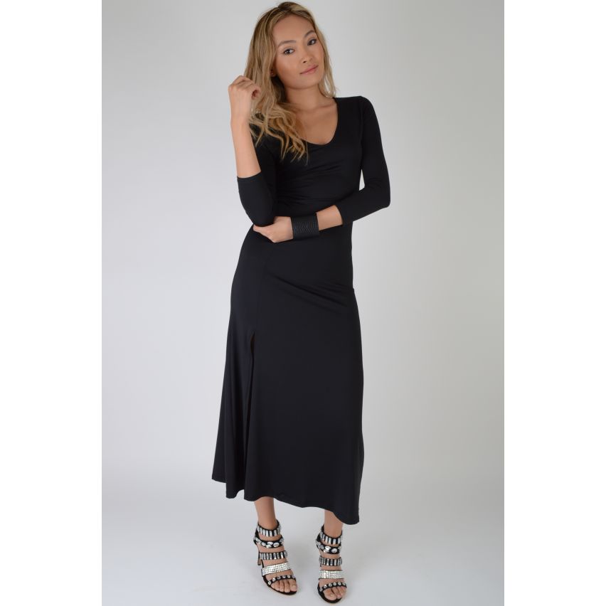 Lovemystyle noir Midi robe à manches longues et côté Split