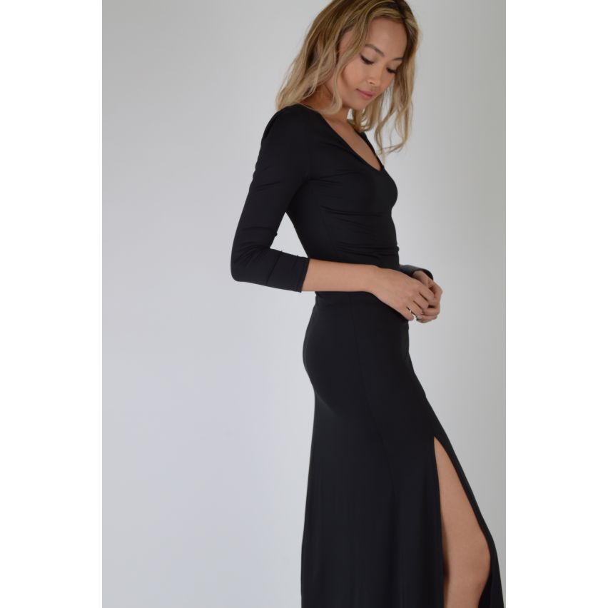 Lovemystyle noir Midi robe à manches longues et côté Split