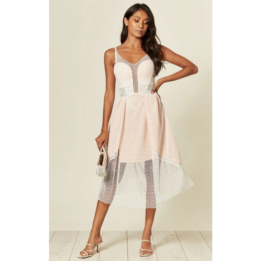 Lovemystyle Crochet Midi Net robe en rose et blanc