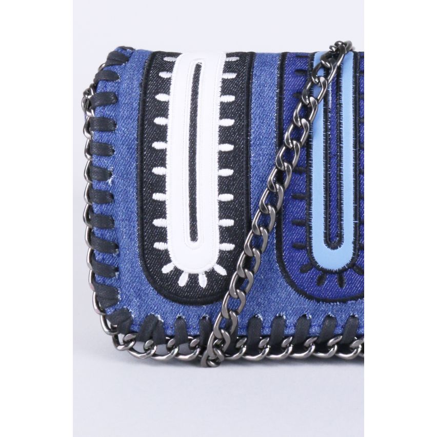 Lovemystyle chaîne parés sac Cross bleu, blanc et noir