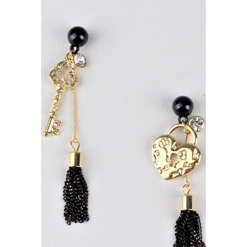 LMS noir et or gland boucles d’oreilles avec cadenas et clés charmes