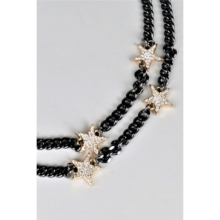 Lovemystyle schwarz klobige Kette Halskette mit Diamante Stars