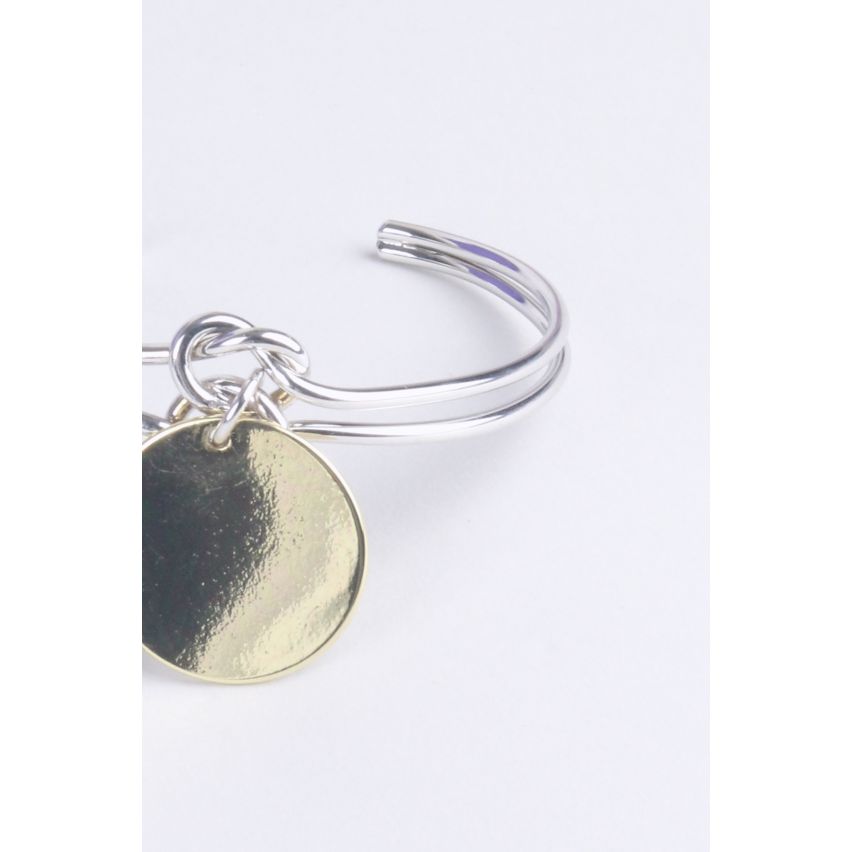 Lovemystyle Silver Knot Bangle With Gold Disc Pendant