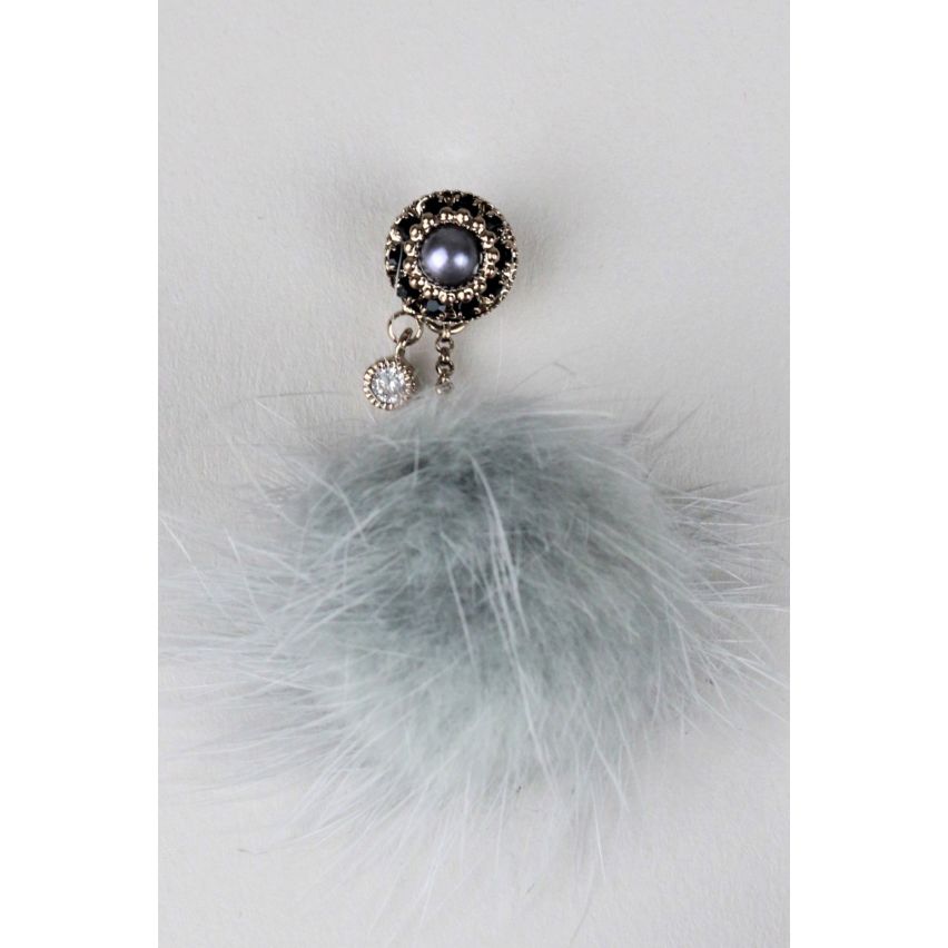 Lovemystyle déclaration Pom Pom boucles d’oreilles avec perle grise