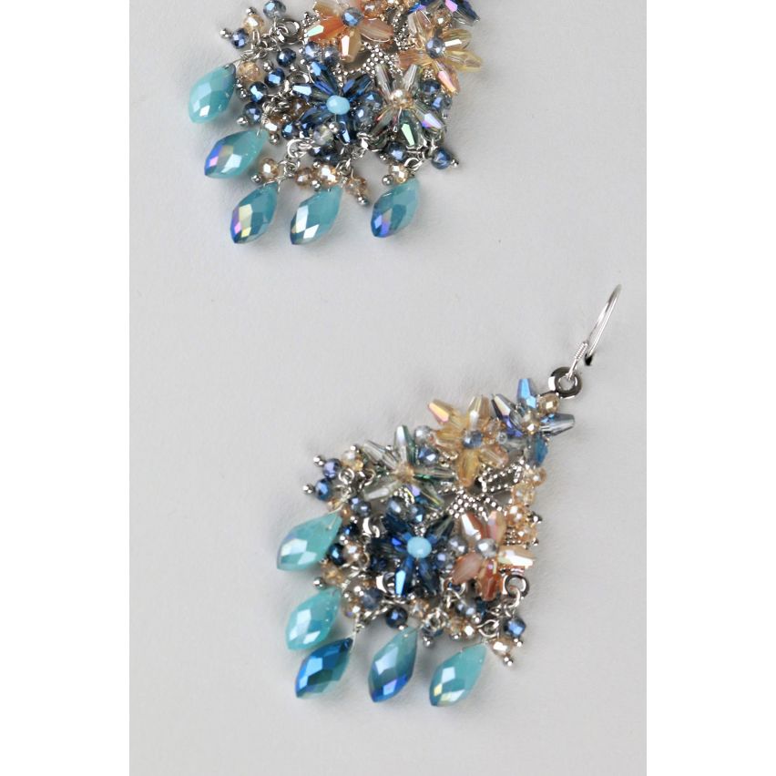 Lovemystyle Beaded Floral Chandelier Earrings In Blue Multi