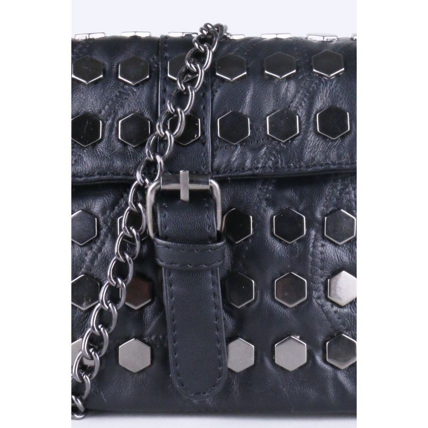 Lovemystyle Black Cross Body Bag avec bonnettes et sangle de chaîne