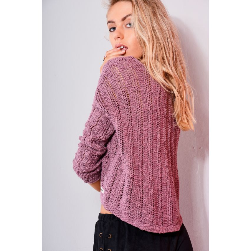 Agent double manches longues tricoté Crop Top en violet