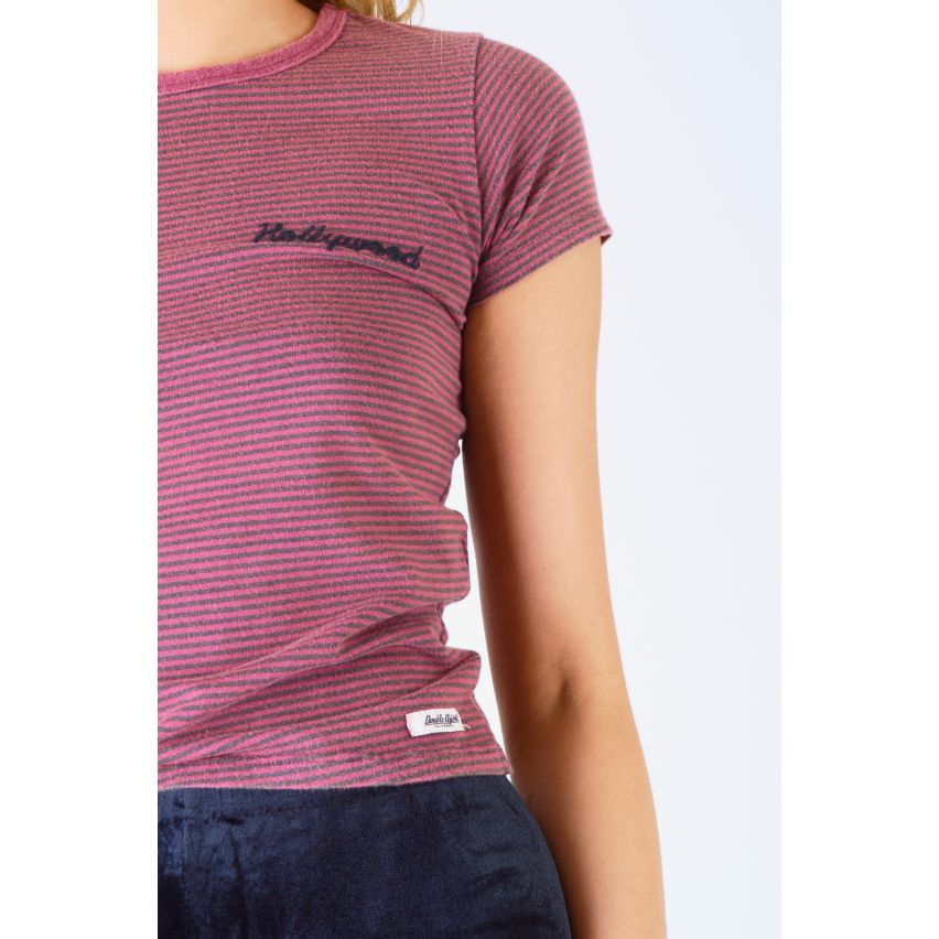 Agent double zebre violet Crop T-Shirt avec broderie « Hollywood »