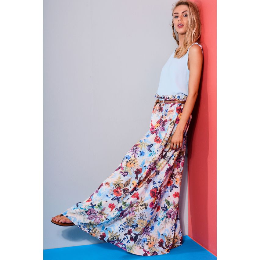 LYDC Londen Floral Maxi rok met geriemde omgekeerde peplos taille