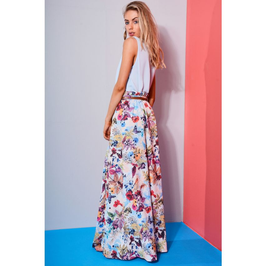 LYDC Londen Floral Maxi rok met geriemde omgekeerde peplos taille