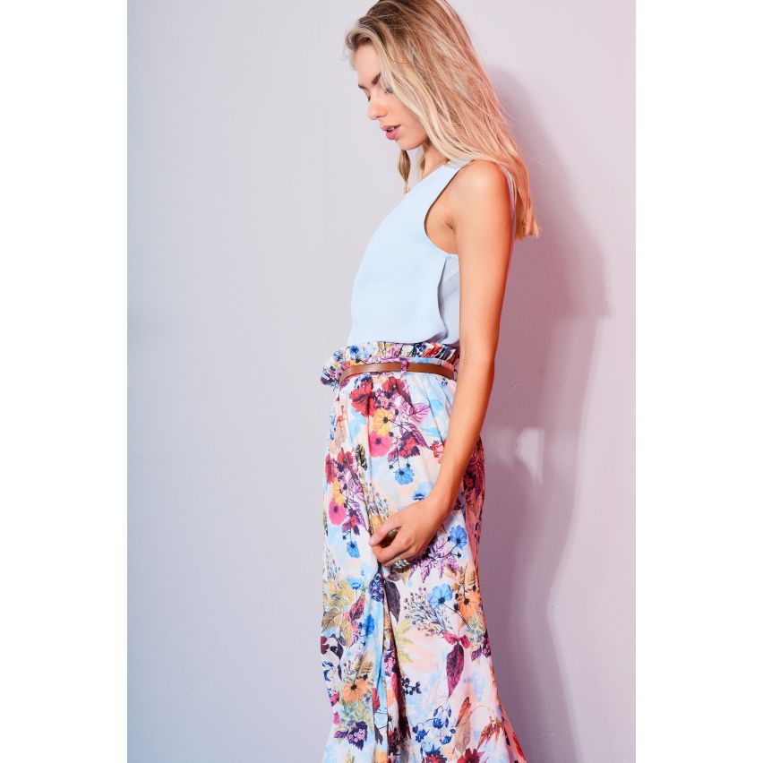 LYDC Londen Floral Maxi rok met geriemde omgekeerde peplos taille