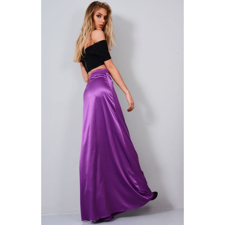 Lovemystyle lila Satin hög midja Maxi kjol med Split