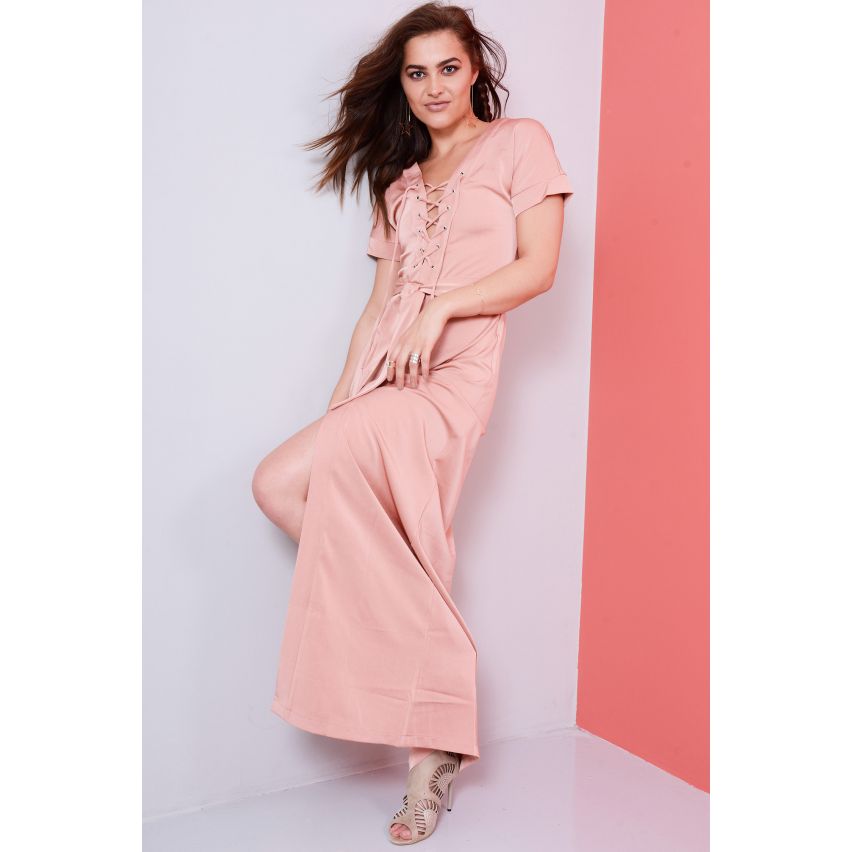 Lovemystyle Dusty rose Maxi robe avec dentelle à l’avant