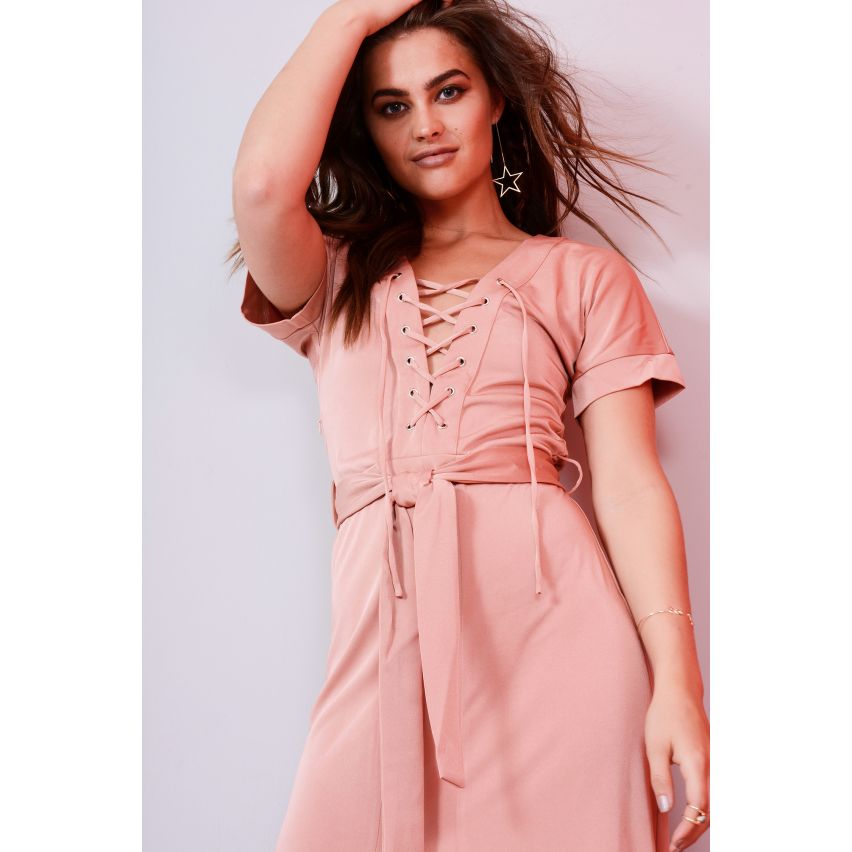 Lovemystyle Dusty rose Maxi robe avec dentelle à l’avant