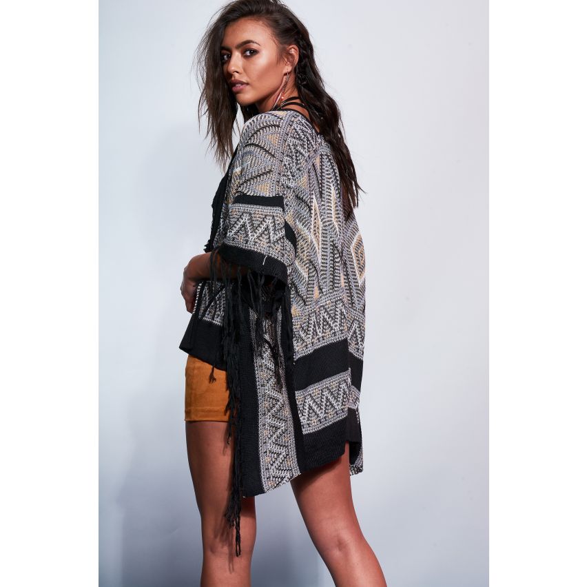 Danity Tribal Print Cardigan mit Quaste Saum