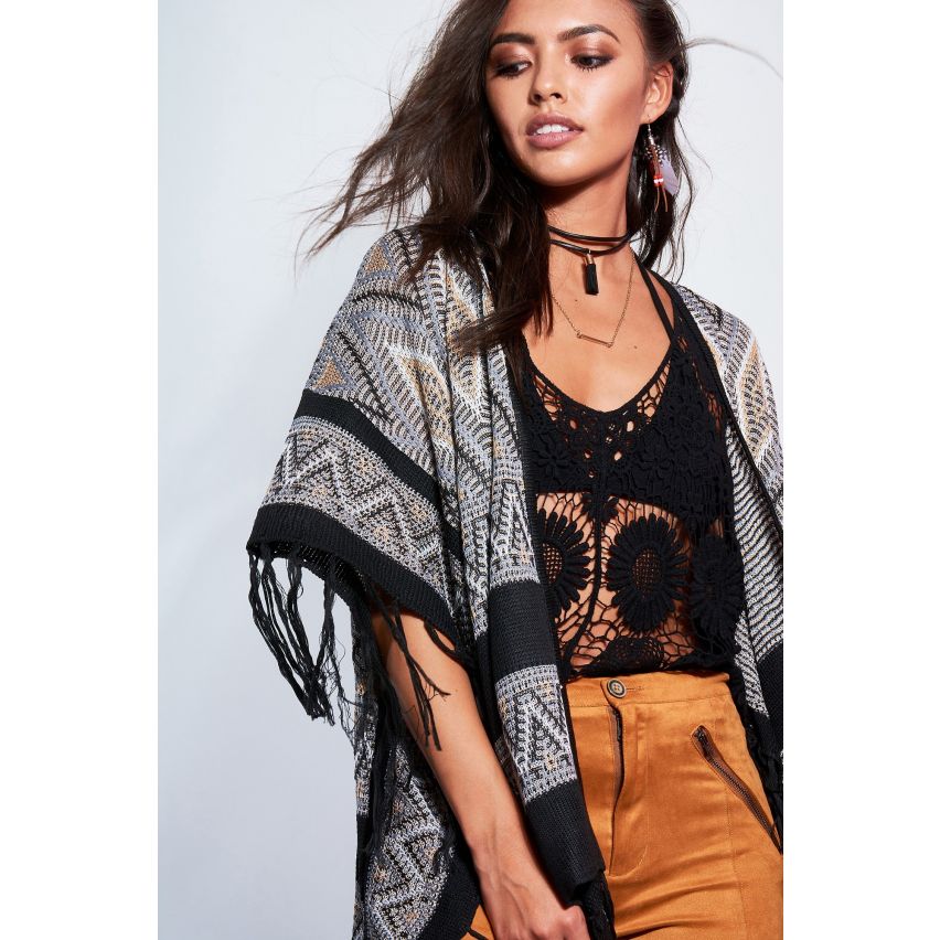 Danity Tribal Print Cardigan mit Quaste Saum