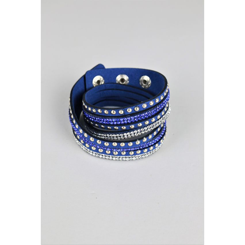 LMS bracciale blu con borchie in metallo e dettaglio Diamante