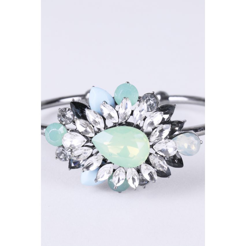 Lovemystyle Silver Bracelet Turquoise et fleur de Diamante