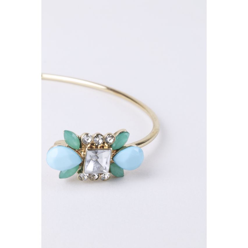 LMS Gold Bangle With Mint Blue, Green And Clear Stones