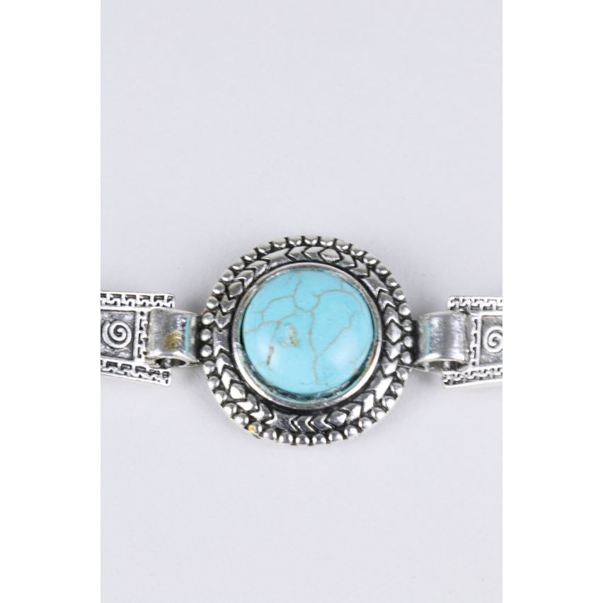 Lovemystyle Silver Metal Bracelet With Turquoise Stone