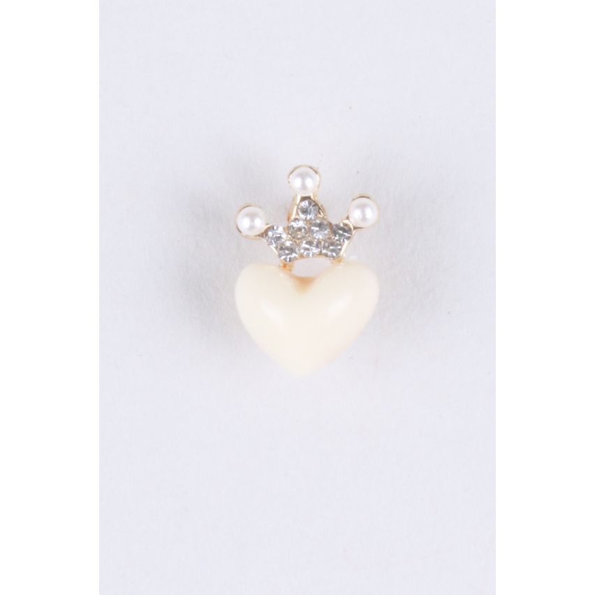 LMS Peach And Silver Stud Earrings With Diamante Crown And Heart